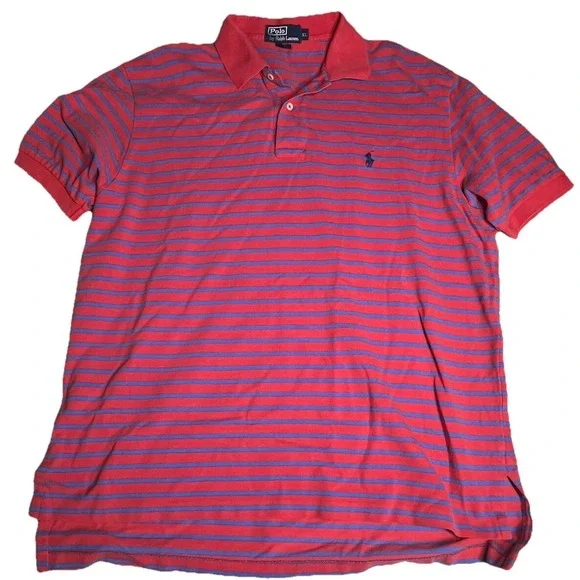 Polo Ralph Lauren Polo XL Blue Red Pony Golf Striped Logo Cotton - Picture 2 of 3